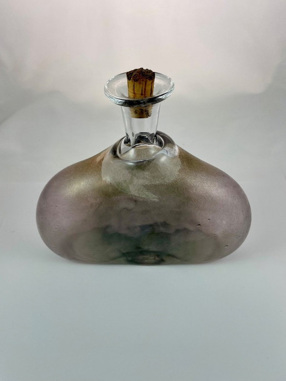 Image 1 of Art Glass Decanter – Attributed to Erik Höglund – Swedish Design – Frosted Brown & Clear Glass – Sculptural Bottle with Cork – S