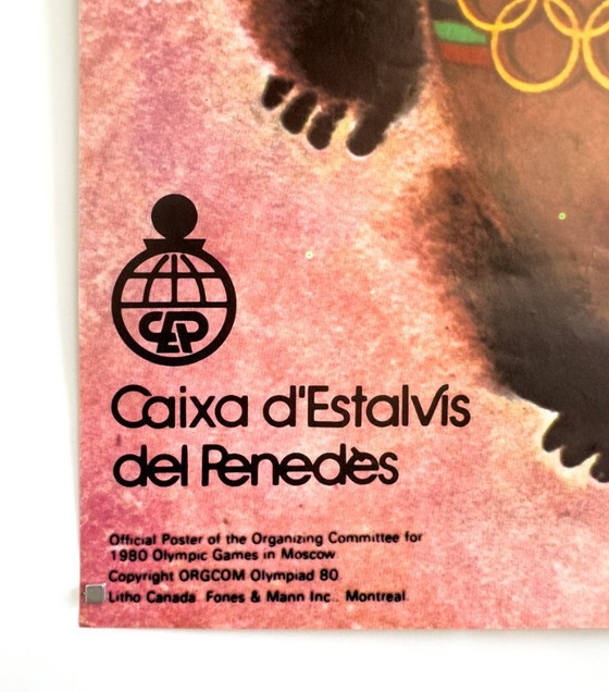 Image 1 of 🏟Misha Bear (Moscow Olympics Mascot) – 1980 – Original Poster by Viktor Chizhikov | Spanish‑market Edition | 61 × 41 cm | Spain