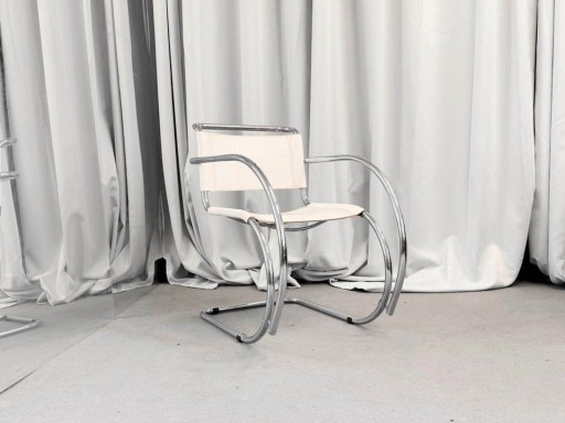 1/1 Armchair Leather Tubular Steel Chrome Italy Bauhaus
