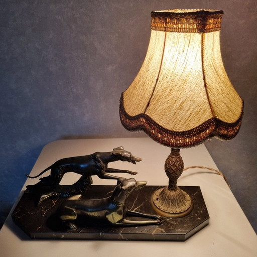 Art Deco desk lamp in regula with greyhounds