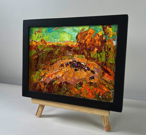 Original Oil Painting Summer Field Landscape Sunny day when nature shines in beauty