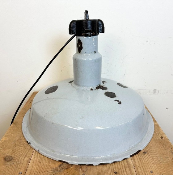 Image 1 of Large Industrial Midcentury Grey Enamel Factory Lamp, 1950s