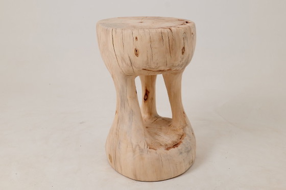 Image 1 of Sculptural Side Table, Stool, Solid Wood, Contemporary Design
