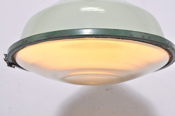 Image 1 of Vintage Enamel Factory Lamp With Spherical Glass