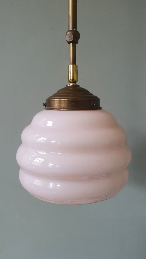 Image 1 of Vintage Art Deco Rose Pendant Lamp - Hanging Lamp - Bubble Shape