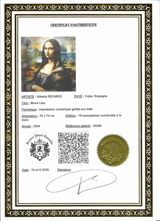 Alberto Ricardo - Mona Lisa - Lithografie van de kunstenaar – Litho's & Zeefdrukken, Canvas (photo 12 of 17)