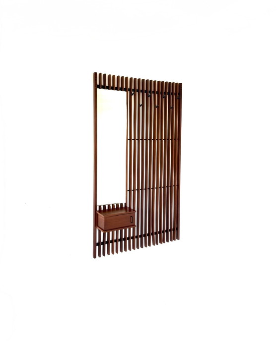 Vintage XL Teak Slat Coat Rack, Germany '60s, Glass, Wood, Brown (photo 3 of 12)