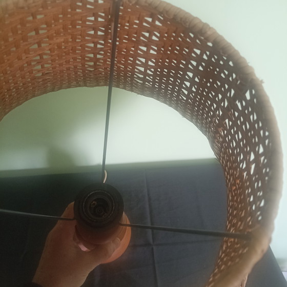 Image 1 of Vintage Mid-Century Table Lamp - Solid Beech & Rattan - 60cm