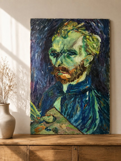 Original Expressionist Oil Painting on Canvas – Vintage Portrait, 1960s–1970s