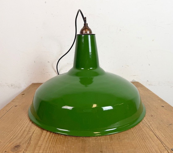 Image 1 of Lampada a sospensione in smalto verde industriale della Jackson Electrical Co., anni '60