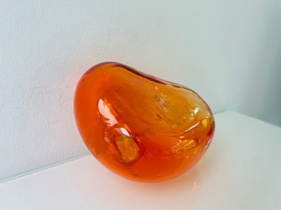 Image 1 of Mouth-blown orange glass vase, organic shape