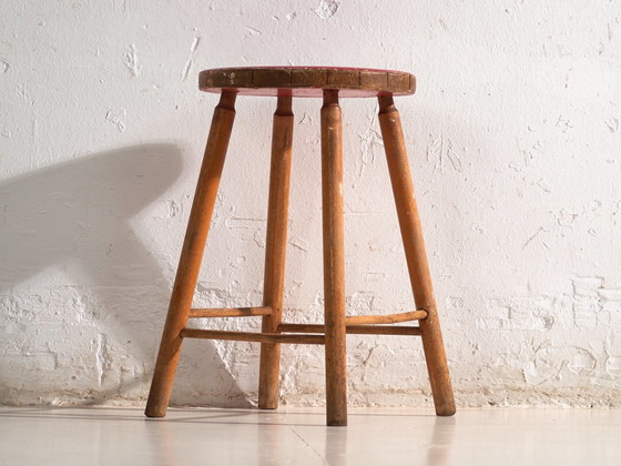 Antique wooden stool with round seat – Central Europe, circa 1950 – Rustic (photo 34 of 34)