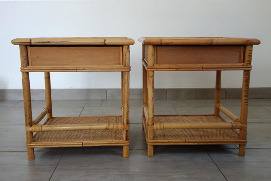 Coppia di comodini in vimini intrecciato e bambù, anni '70/'80 – Rattan, Wicker (photo 6 of 15)