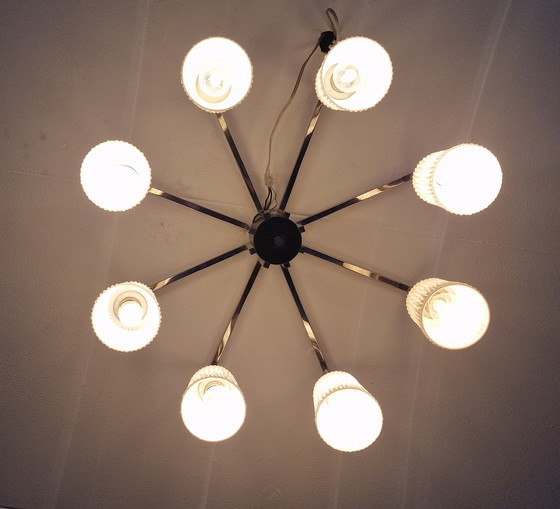 Image 1 of Lampada da soffitto vintage danese con 8 paralumi in vetro