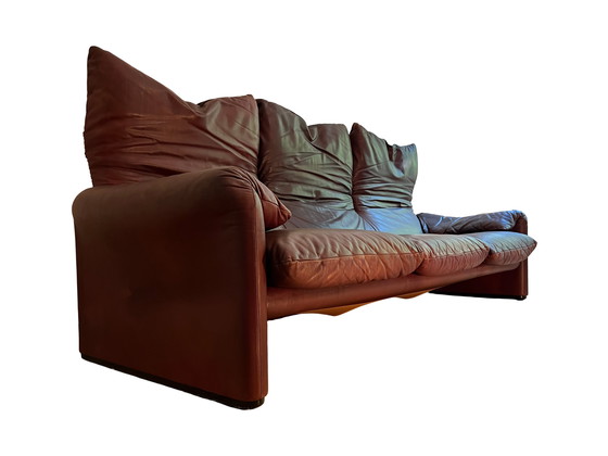 Image 1 of Cassina Maralunga 3-seater leather sofa by Vico Magistretti 1970s