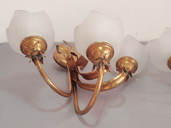 Image 1 of Vintage wandlamp (met wandarm) in Italiaanse Florentijnse stijl, gemaakt van smeedijzer.