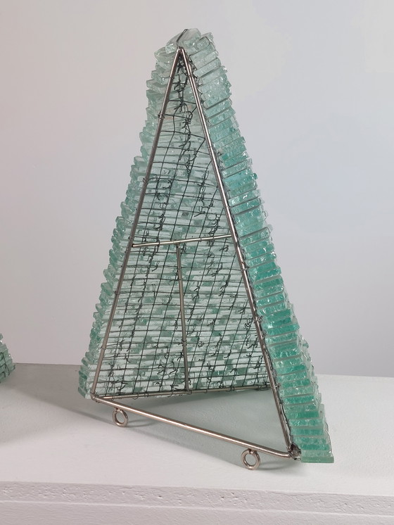 Image 1 of Pair of handmade French glass and metal wire wall lamps, shard decor