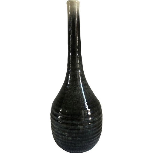 Vintage Accolay ceramic vase with grey-black-green gradient speckled pattern