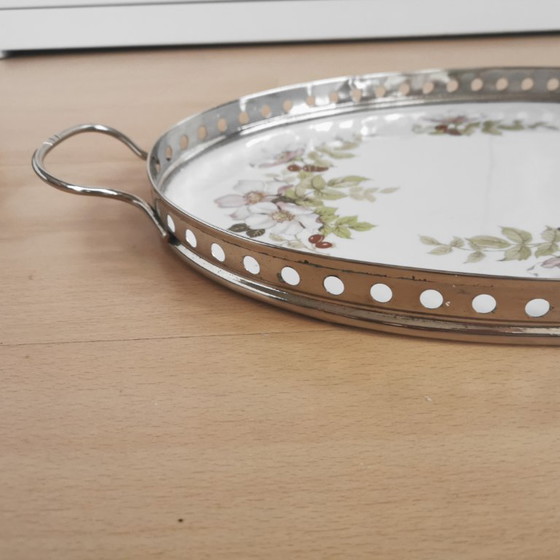 Image 1 of ANTICO VASSOIO MODERNISTA IN PORCELLANA E METALLO