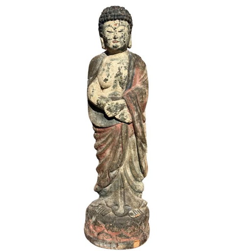 Antique Wooden Guanyin Statue from China – Large Polychrome Temple Sculpture