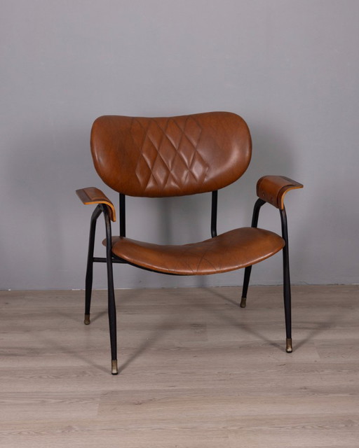 Poltrona vintage in pelle disegnata da Gastone Rinaldi per Rima, anni '50.