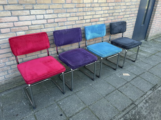 4 Ribstof Stoelen met Chrome Buisframe