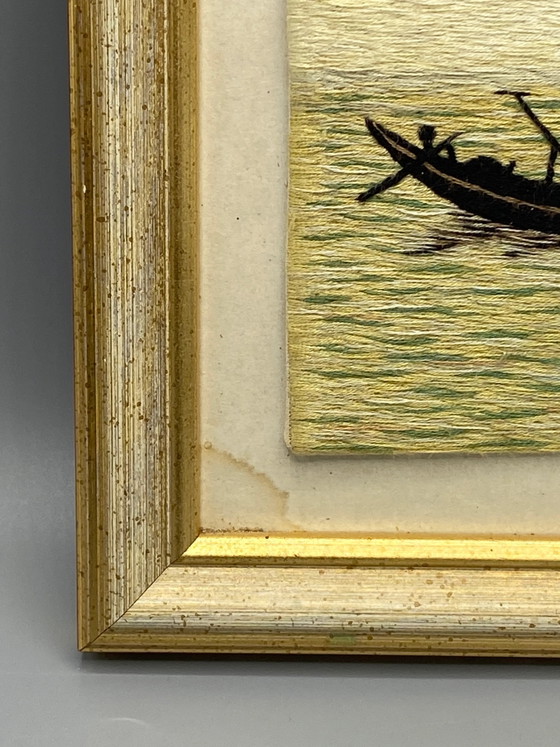 Ricamo di seta vietnamita – Pescatore con grande rete sul Mekong – c. – Dipinti e disegni, Silk (photo 5 of 8)