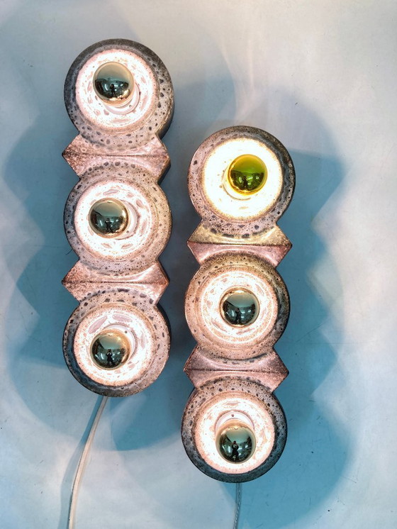 Image 1 of Two triple wall lamps from the 1960s/70s, brutalist style, PAN ceramics