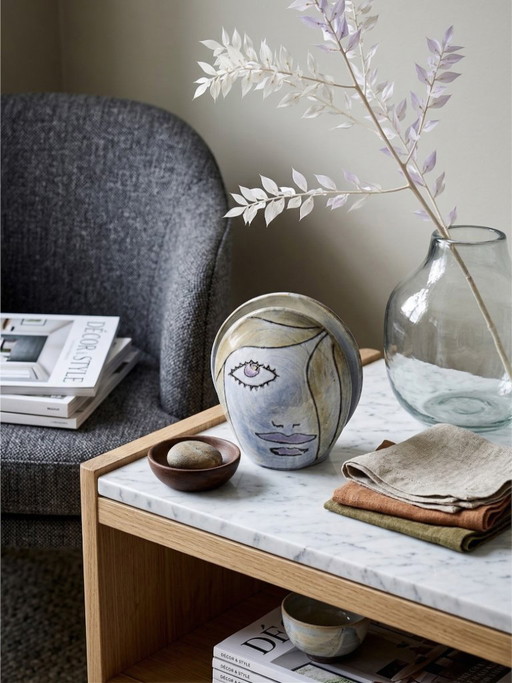 Face sculpture vase signed Michel Argans – artistic ceramic – contemporary style – 17cm