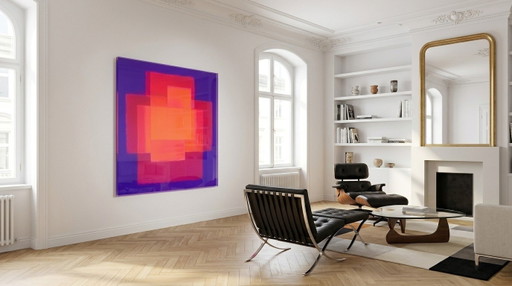 Tentoonstellingsstuk – Conceptuele kunst Abstracte magenta kleuren | 95 × 95 cm | 5 mm acrylglas | Hedendaagse neonkunst