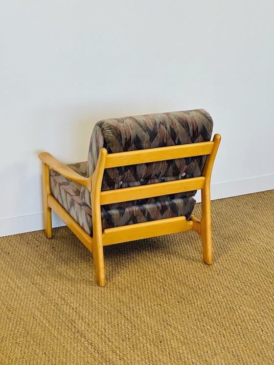 Image 1 of Vintage fauteuil van beukenhout met geometrische stof, 1970