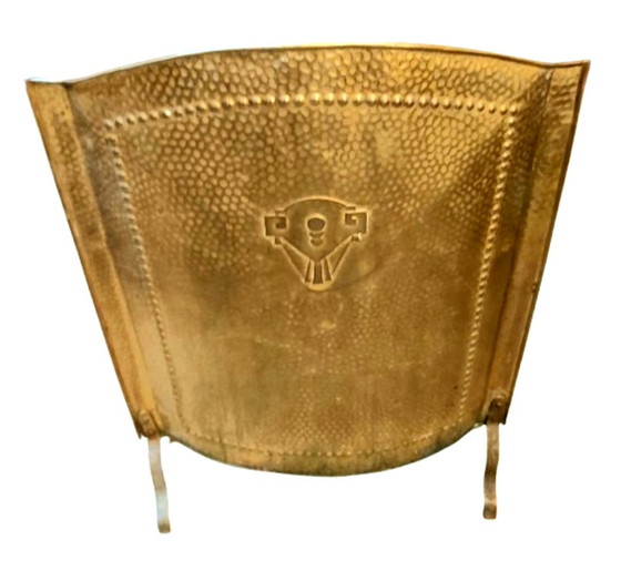 Image 1 of Art Deco fireplace screen copper brass hammered