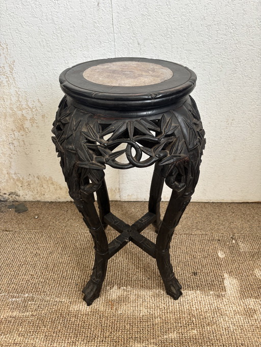 Qing period antique chinese carved hardwood marble top stabd