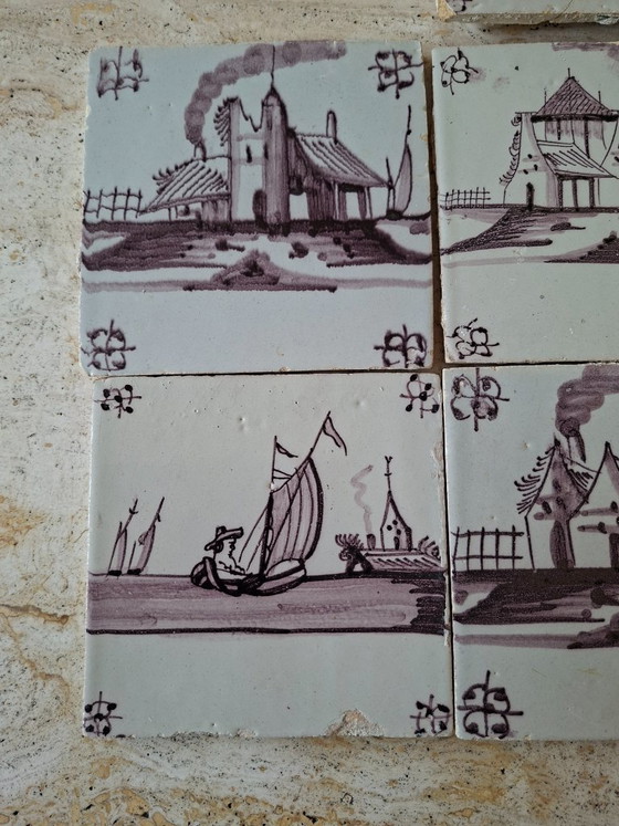 Image 1 of Antique 7 earthenware wall tiles from Delft, Netherlands, dated 1775–1815