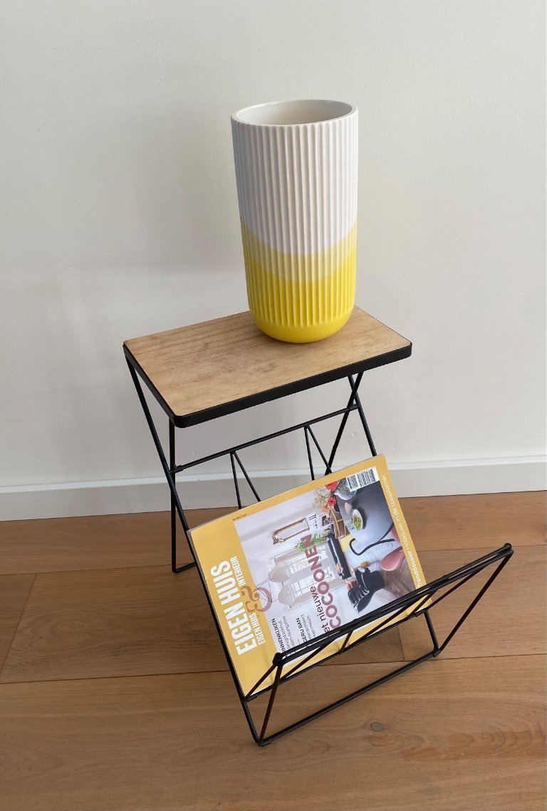 Vintage folding side table with magazine rack from the 1960s