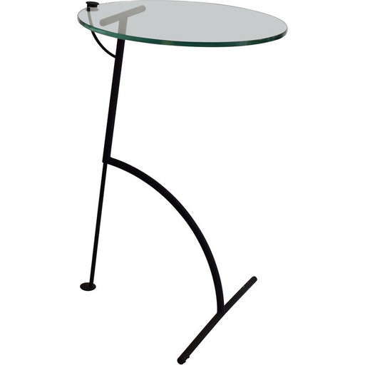 Vintage "Tea for two" Seitentisch in schwarz lackiertem Metall und Glas von Gavin Lindsay für Tebong, 1980