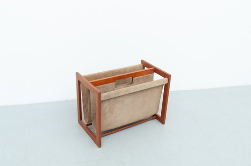 Teak and leather newspaper rack by Aksel Kjersgaard (1960s)
