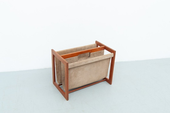 Image 1 of Teak and leather newspaper rack by Aksel Kjersgaard (1960s)