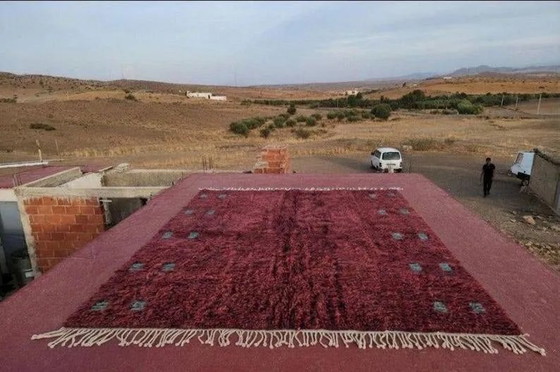 Moroccan Berber rug burgundy 300x200 cm – blue-green geometric patterns – Rugs & carpets, Wool, Cotton (photo 3 of 6)