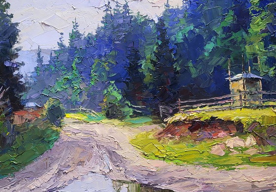 Image 1 of Original Oil Painting Natural Summer Forest Mountains After the Rain