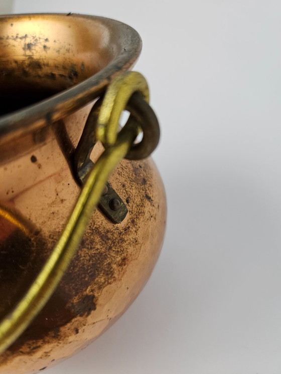 Image 1 of Gepatineerde vintage gehamerde messing cachepot | Bloempot | Plantenbak | Plantenhouder | Jardiniere