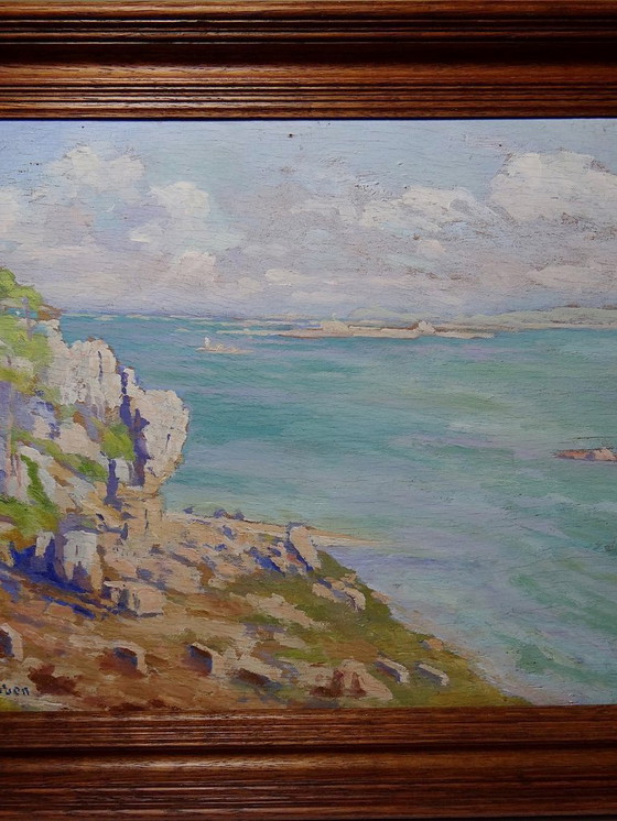 Image 1 of Large seascape with cliffs, oil on framed panel, by Paul Ruben (1882-1955)