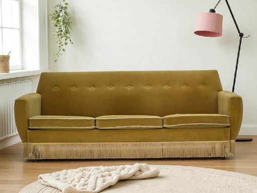 Anni '70, divano danese a 3 posti, velluto originale verde chiaro per mobili.
