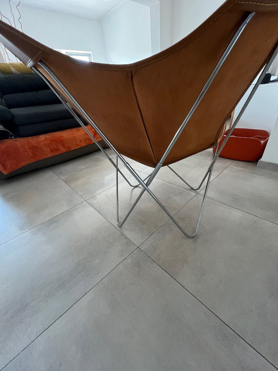 AA Butterfly Fauteuil van het merk AA[nd] - Natuurlijk bruin leer & Verchroomd frame. – Chrome, Leather (photo 4 of 7)