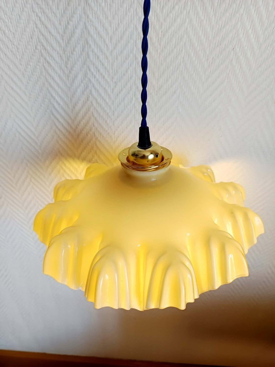 Image 1 of Art Deco draped yellow glass pendant light
