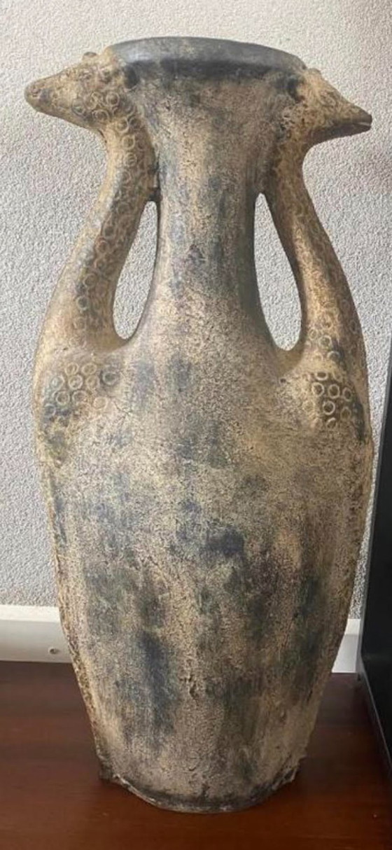 Image 1 of Vintage Handmade Vase With Giraffe Handles