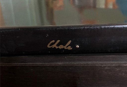 Salontafel van versteend Arizona-hout, hars en gelakt hout.