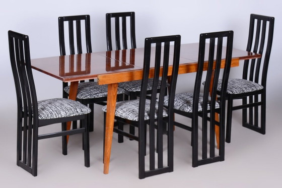 Original 20. Century Folding Table, Beech, Mahogany Veneer, Czech, 1960s – Dining tables, Wood (photo 10 of 15)