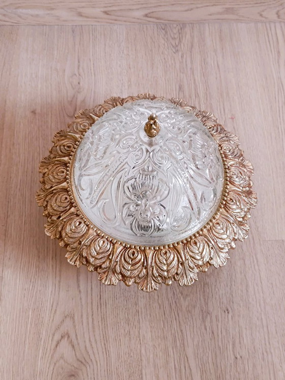Image 1 of Plafondlamp van gegoten glas en messing uit de jaren 60