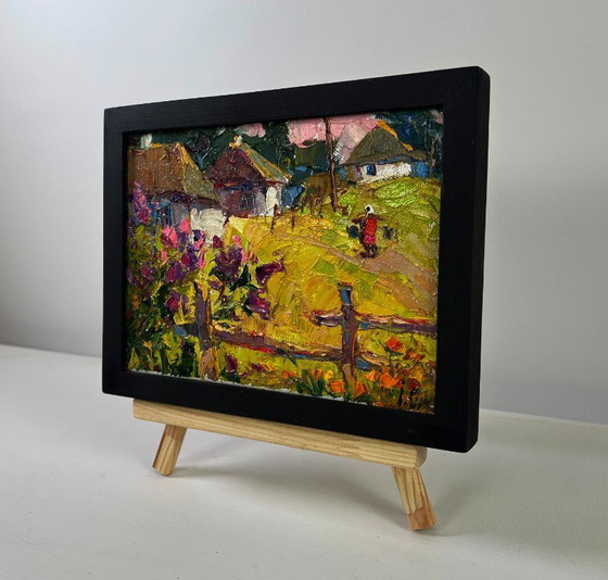 Image 1 of Original Oil Painting Summer Village Landscape The tenderness of dawn